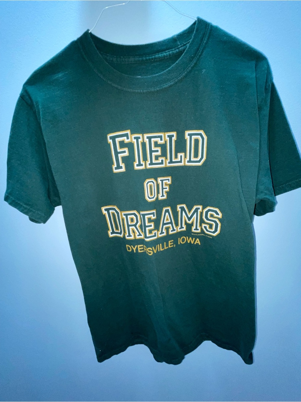 Hanes Field of Dreams Green Tee with Yellow Lettering